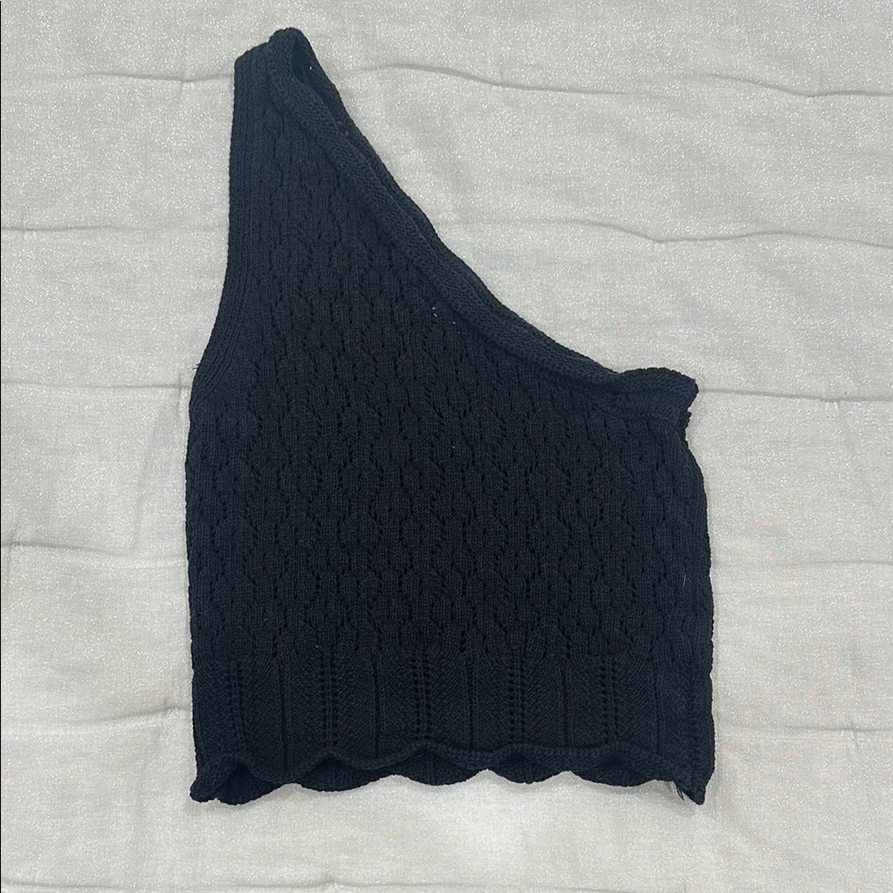 Zara Black One-Shoulder Knit Top